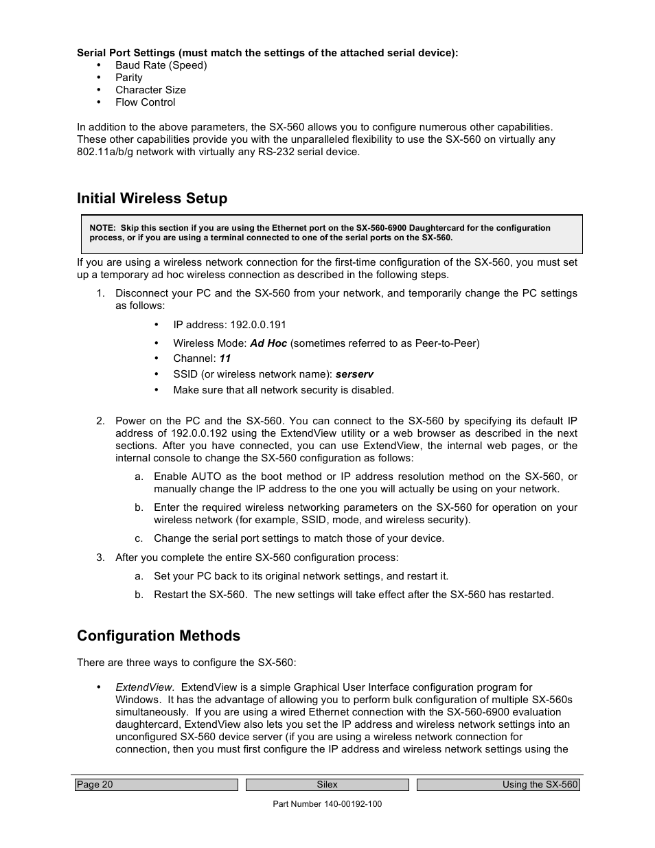 Initial wireless setup, Configuration methods | Silex technology Embedded Intelligent Module SX-560 User Manual | Page 26 / 110