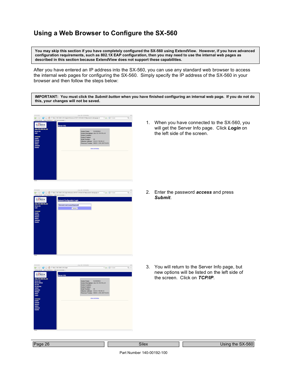 Using a web browser to configure the sx-560 | Silex technology Embedded Intelligent Module SX-560 User Manual | Page 32 / 110