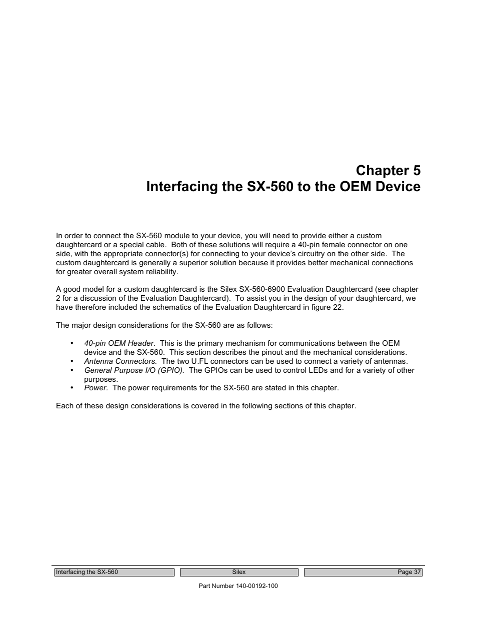 Chapter 5 interfacing the sx-560 to the oem device | Silex technology Embedded Intelligent Module SX-560 User Manual | Page 43 / 110