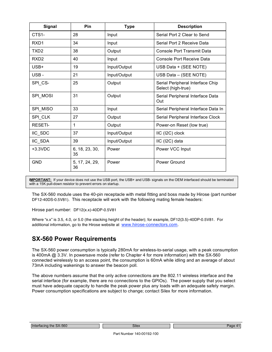 Sx-560 power requirements | Silex technology Embedded Intelligent Module SX-560 User Manual | Page 47 / 110