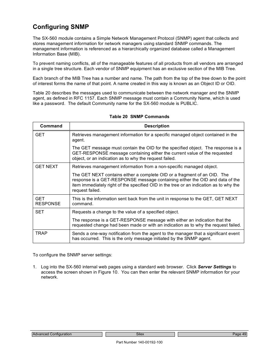 Configuring snmp | Silex technology Embedded Intelligent Module SX-560 User Manual | Page 55 / 110