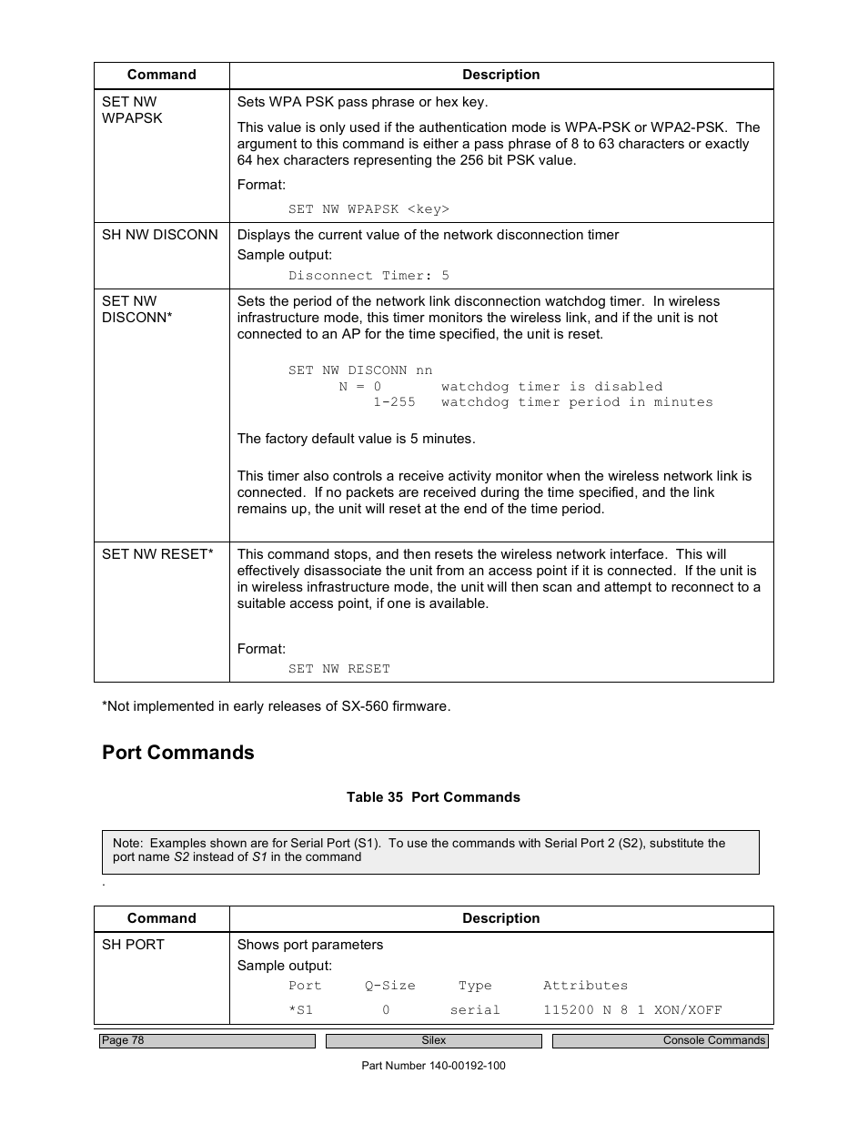 Port commands | Silex technology Embedded Intelligent Module SX-560 User Manual | Page 84 / 110