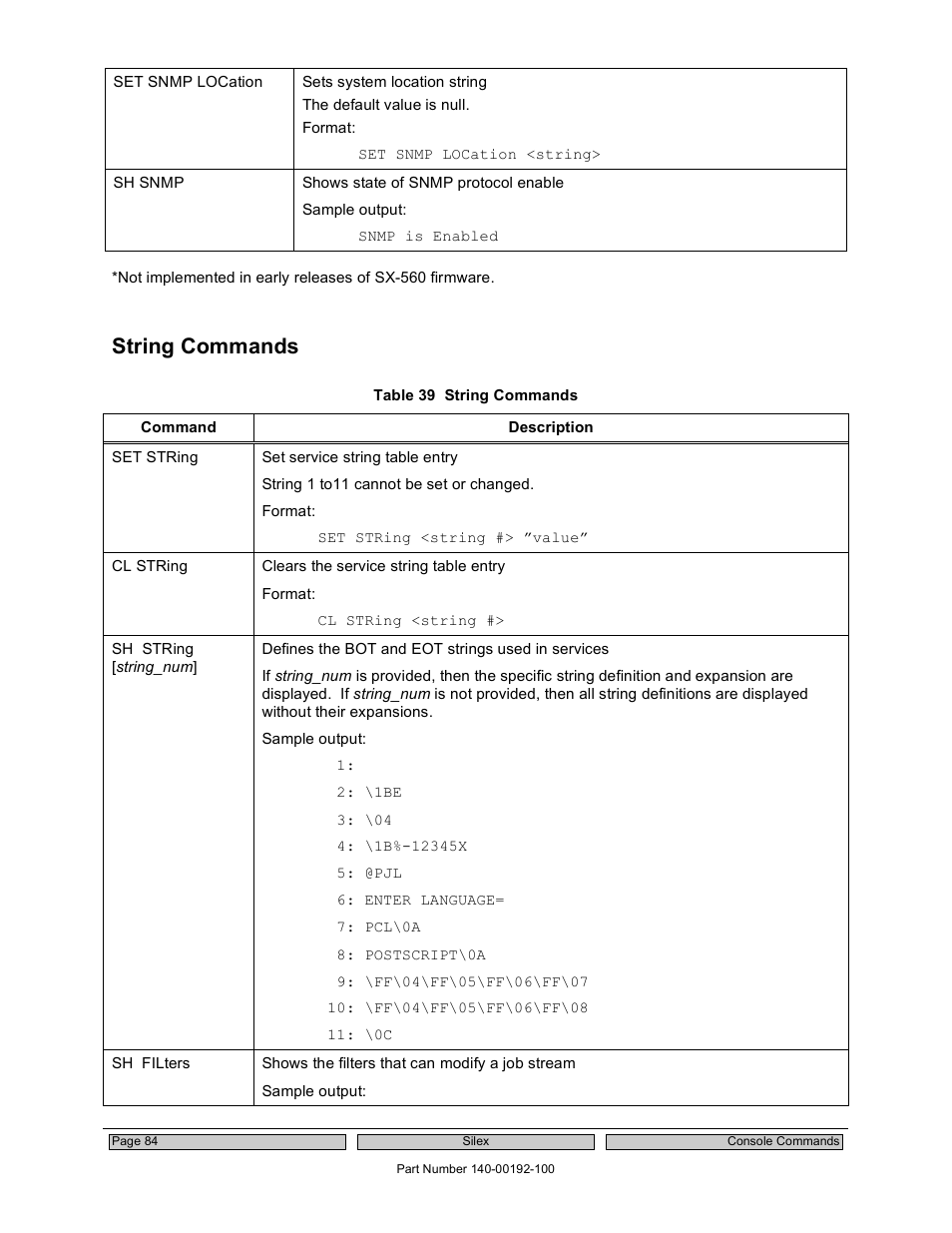 String commands | Silex technology Embedded Intelligent Module SX-560 User Manual | Page 90 / 110