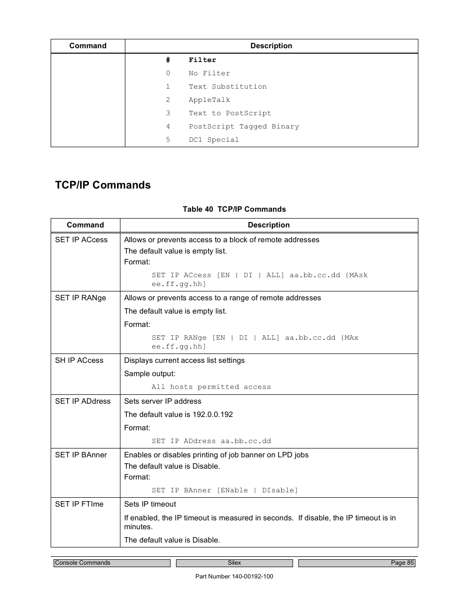 Tcp/ip commands | Silex technology Embedded Intelligent Module SX-560 User Manual | Page 91 / 110