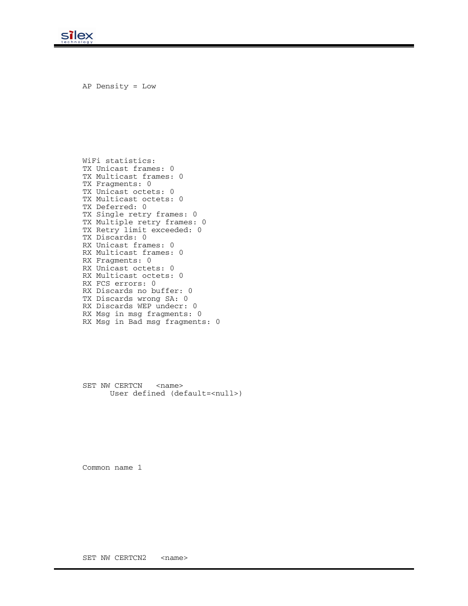 User’s guide, Sh nw stats, Set nw certcn | Sh nw certcn, Set nw certcn2 | Silex technology SX-200 User Manual | Page 41 / 80