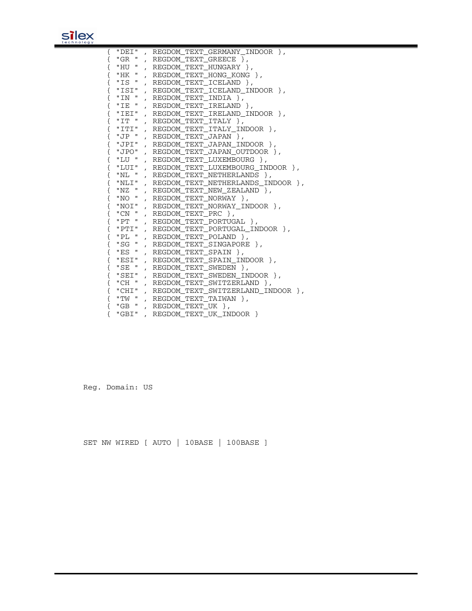 Port commands, User’s guide, Sh nw regdomain | Set nw wired, Serial port commands | Silex technology SX-200 User Manual | Page 46 / 80