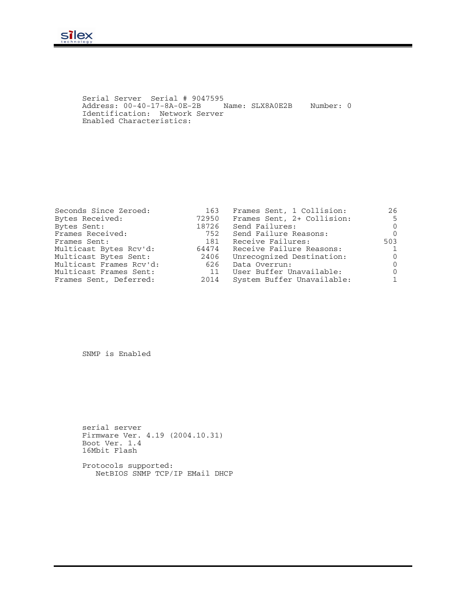 User’s guide, Sh server, Sh server co | Sh snmp, Sh version, Zero | Silex technology SX-200 User Manual | Page 52 / 80