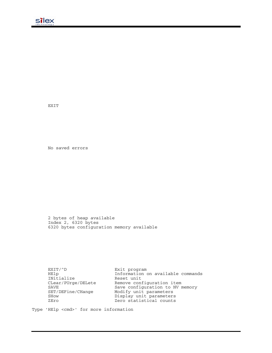 Other commands, User’s guide, Set default | Exit, Sh fatal, Cl fatal, Sh free, Help <command, Init | Silex technology SX-200 User Manual | Page 64 / 80