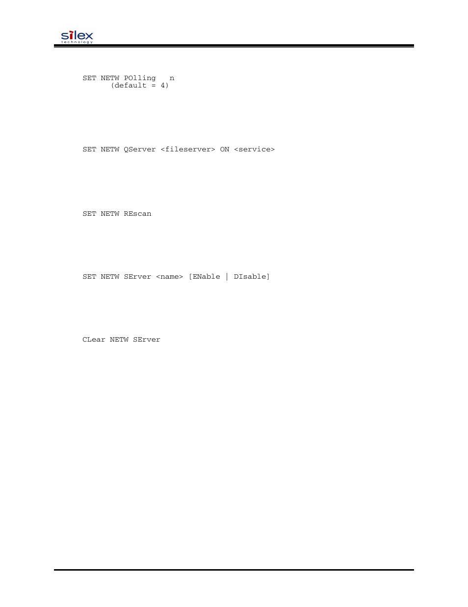 User’s guide, Set netw qserver, Set netw rescan | Set netw server, Cl netw server | Silex technology SX-200 User Manual | Page 67 / 80
