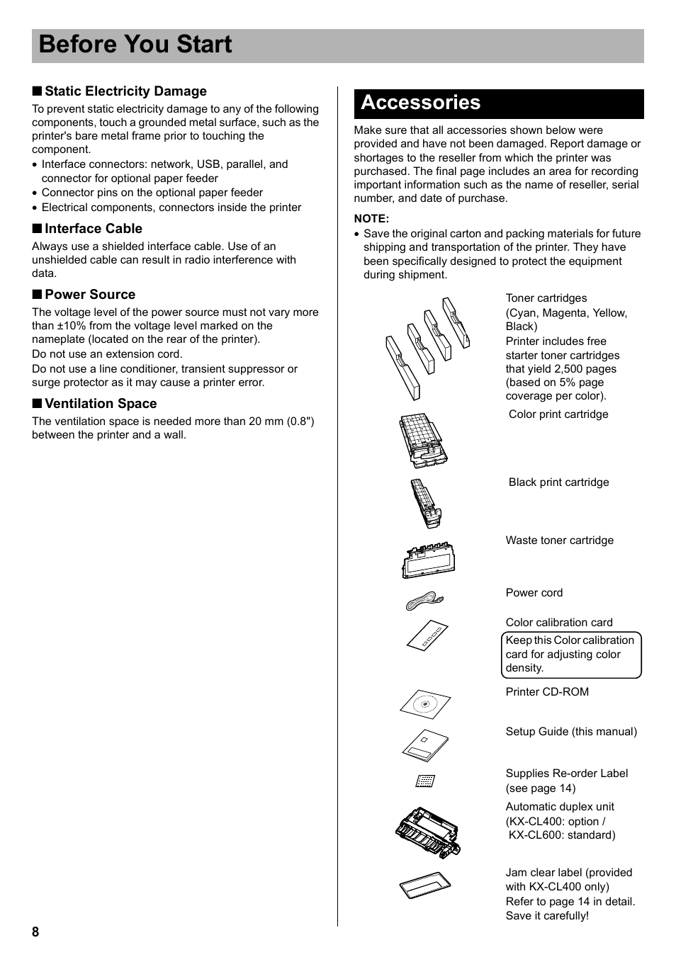 Accessories, Before you start | Silex technology KX-CL400 User Manual | Page 8 / 24