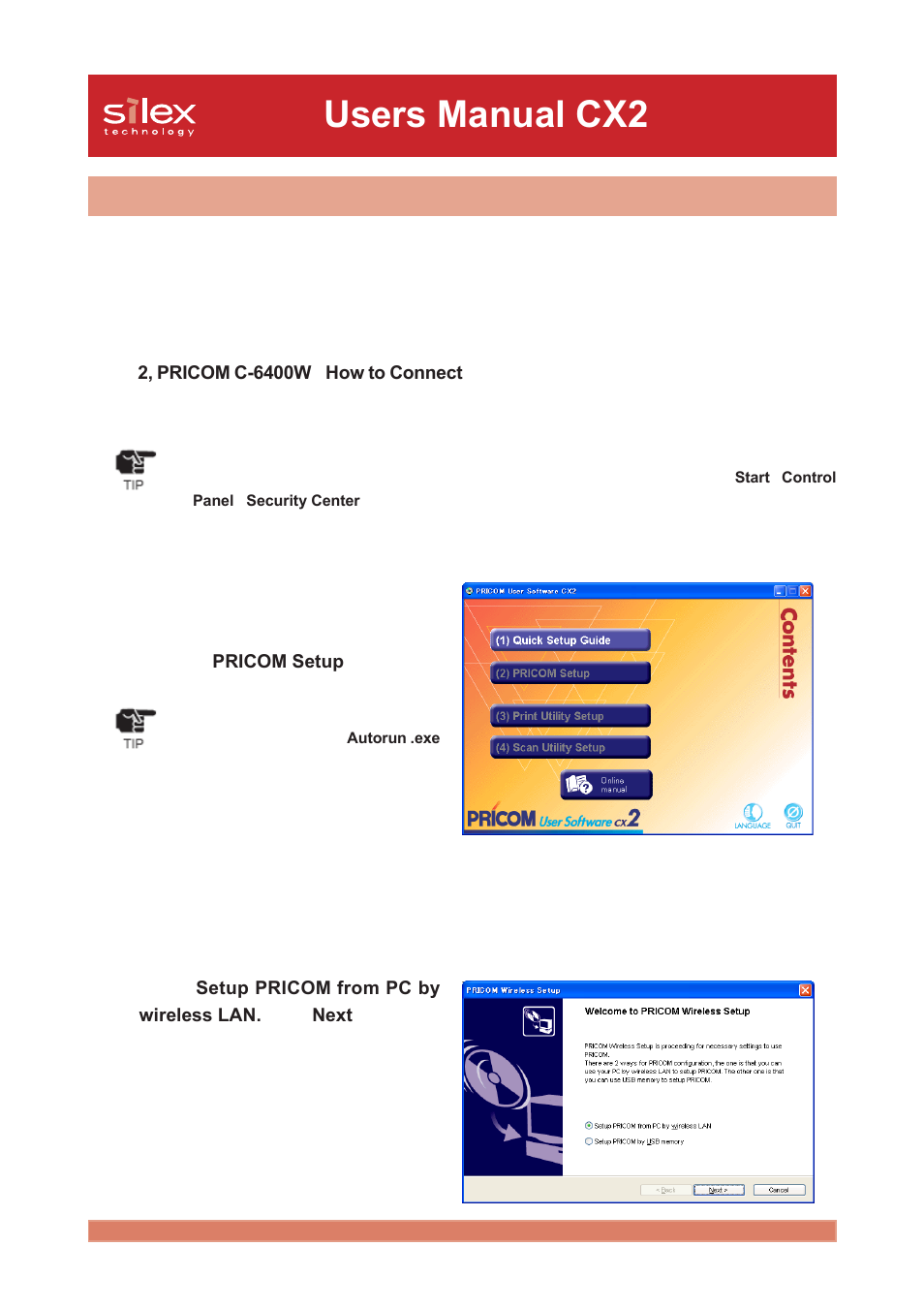 Set up using the pricom setup utility, Users manual cx2 | Silex technology Print/Scanner/Storage Wireless Server PRICOM C-6400W User Manual | Page 31 / 101
