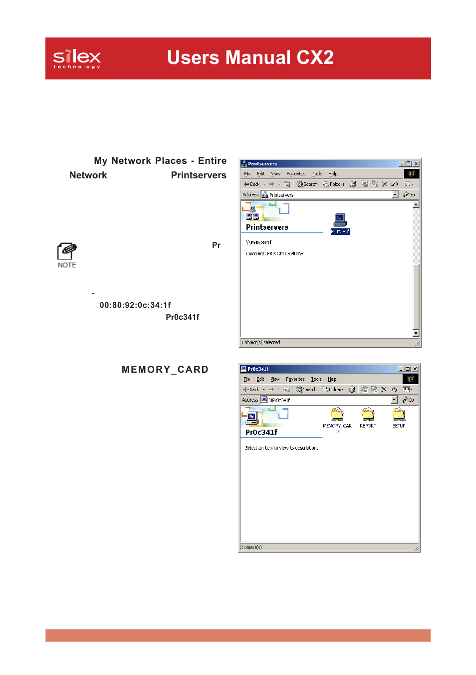 Open the memory card in a windows 2000 environment, Users manual cx2 | Silex technology Print/Scanner/Storage Wireless Server PRICOM C-6400W User Manual | Page 55 / 101