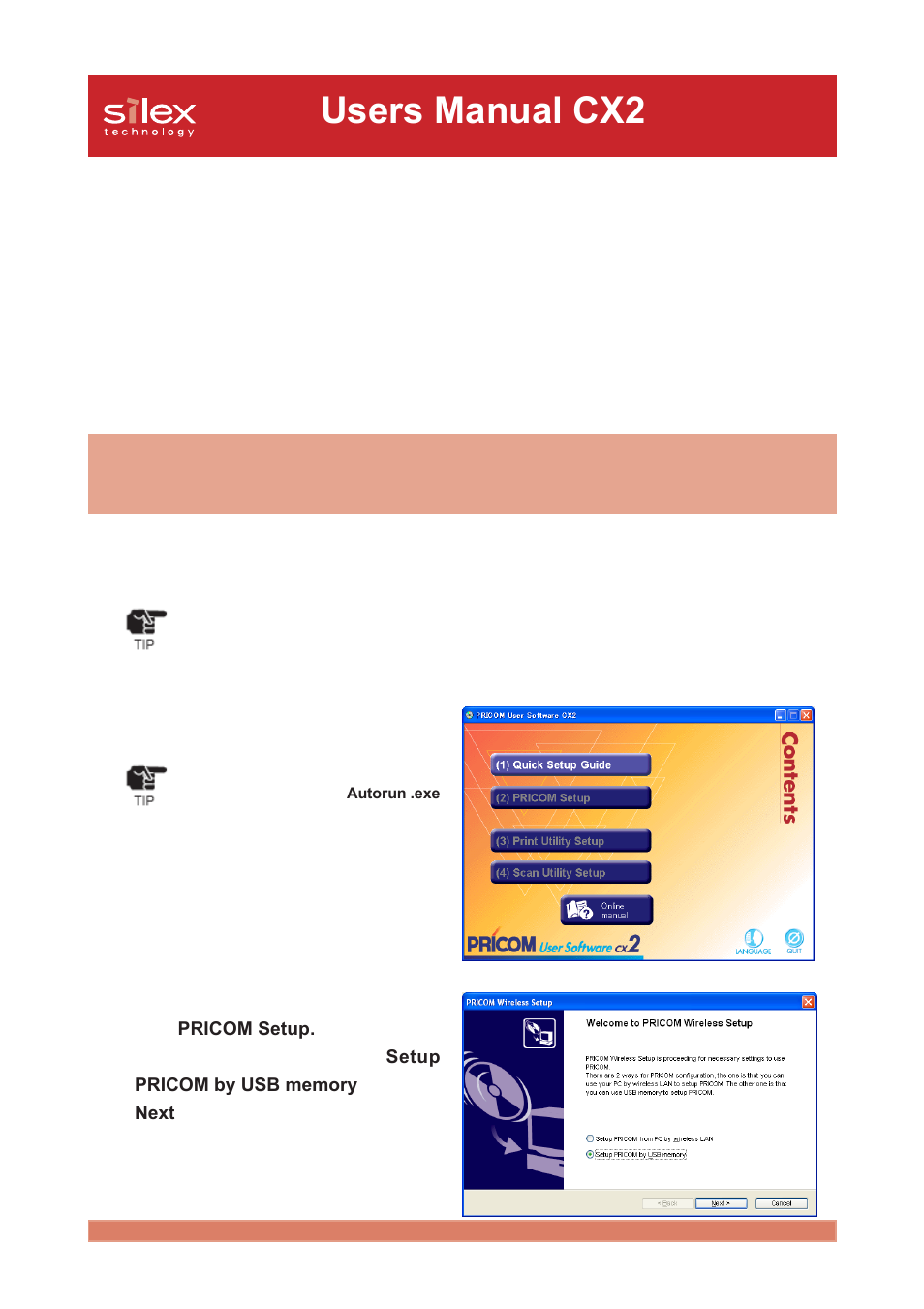 Appendix, How to use usb memory, Save the wireless and tcp/ip settings | For the pricom c-6400w to use usb memory, Write configuration information using an editor, Using a standard os print client, Print using the windows 2000 lpr port, Print using the windows xp lpr port, Print using the windows 2000, windows xp ipp port, Connect to the pricom c-6400w form a web browser | Silex technology Print/Scanner/Storage Wireless Server PRICOM C-6400W User Manual | Page 63 / 101