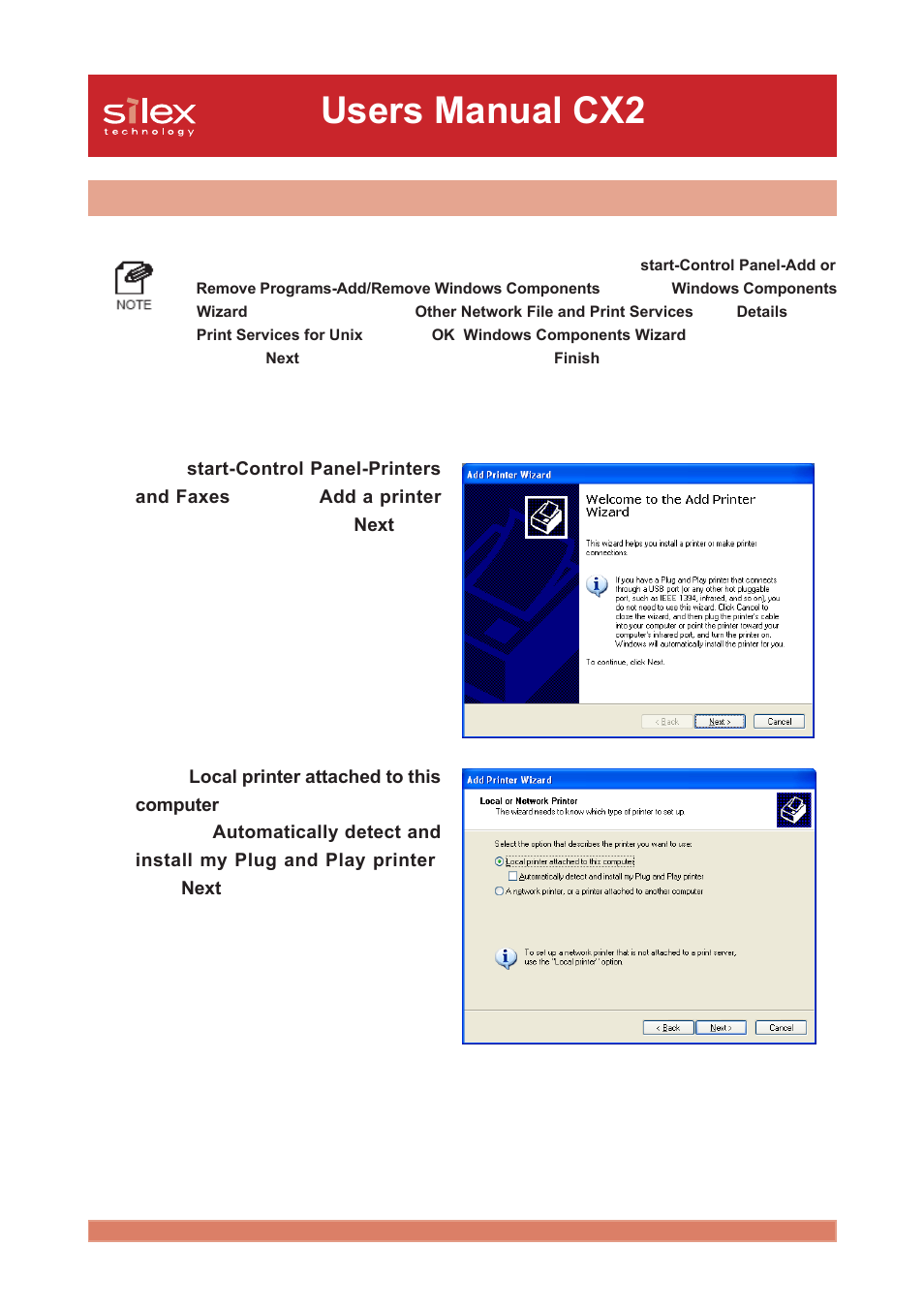 Print using the windows xp lpr port, Users manual cx2 | Silex technology Print/Scanner/Storage Wireless Server PRICOM C-6400W User Manual | Page 83 / 101