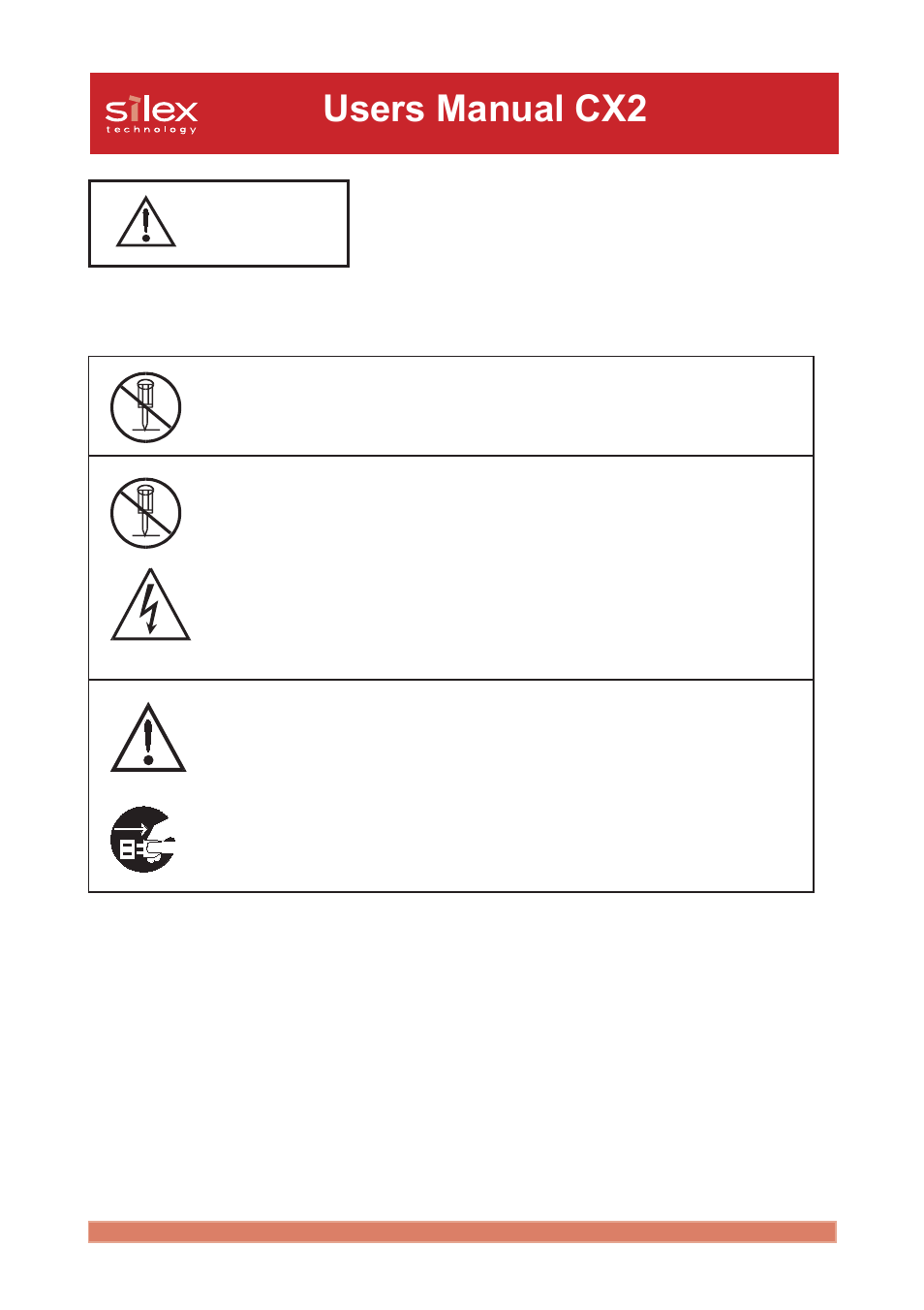 Users manual cx2 danger | Silex technology Print/Scanner/Storage Wireless Server PRICOM C-6400W User Manual | Page 9 / 101