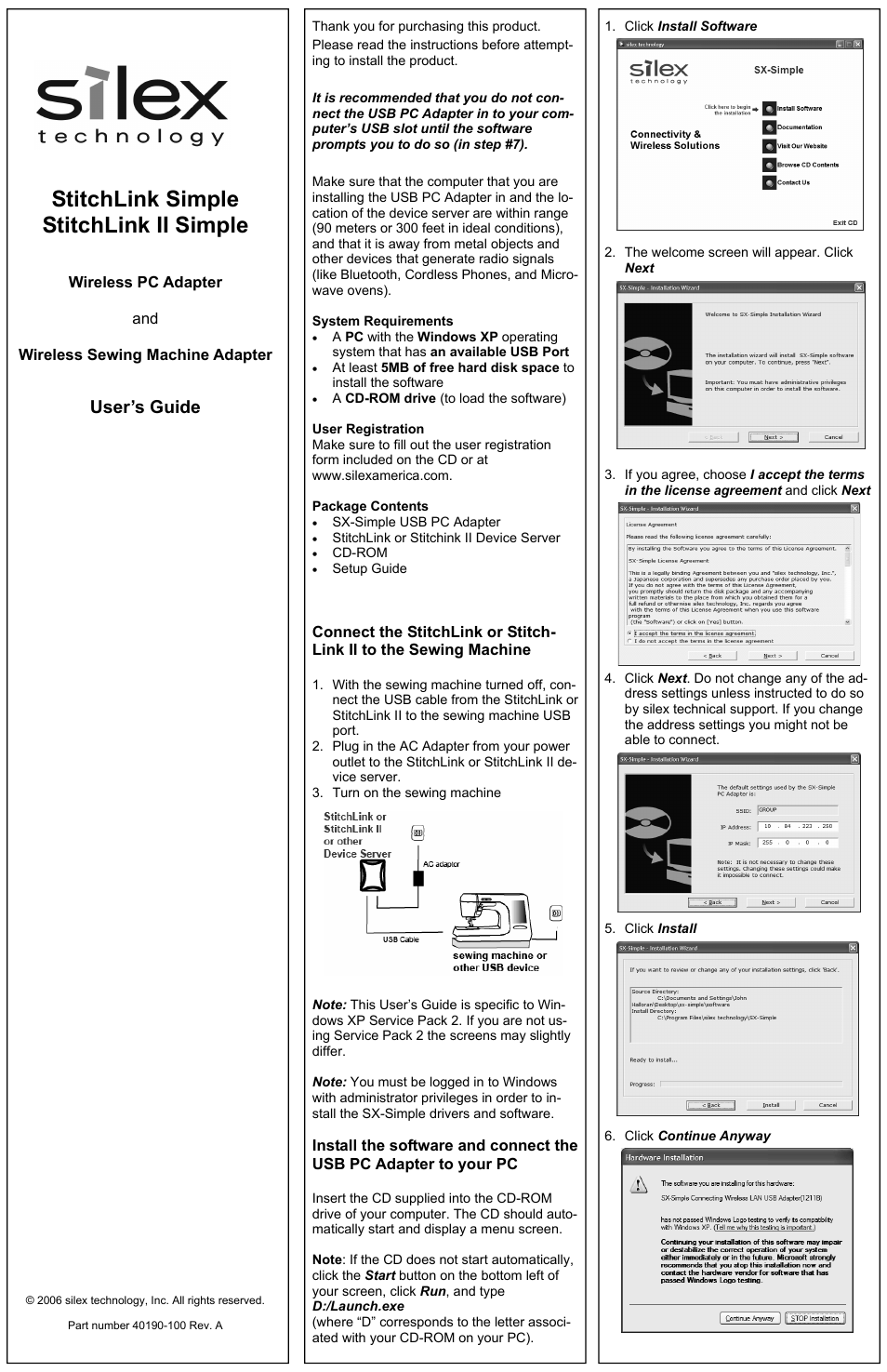 Silex technology STITCHLINK 40190-100 User Manual | 2 pages