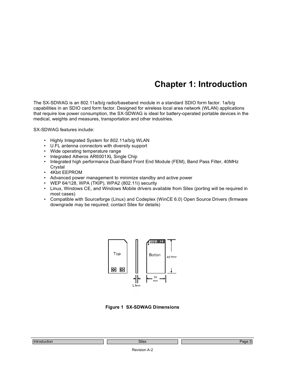 Chapter 1: introduction | Silex technology 802.11a/b/g SDIO Module SX-SDWAG User Manual | Page 7 / 22