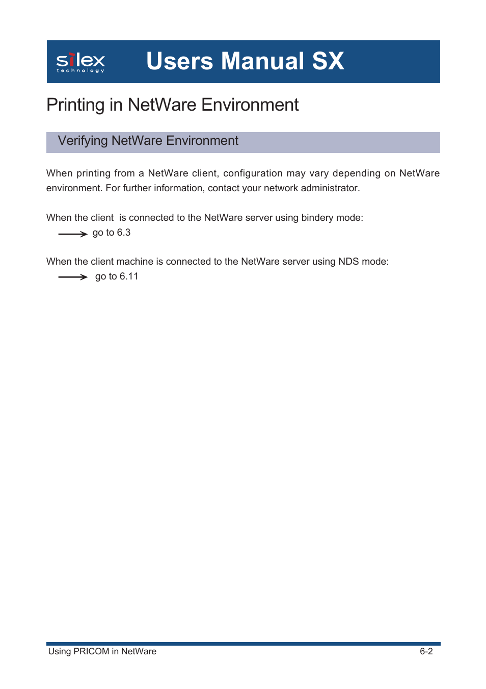 Printing in netware environment, Verifying netware environment, Users manual sx | Silex technology Mini Print Server PRICOM SX-300U User Manual | Page 100 / 191