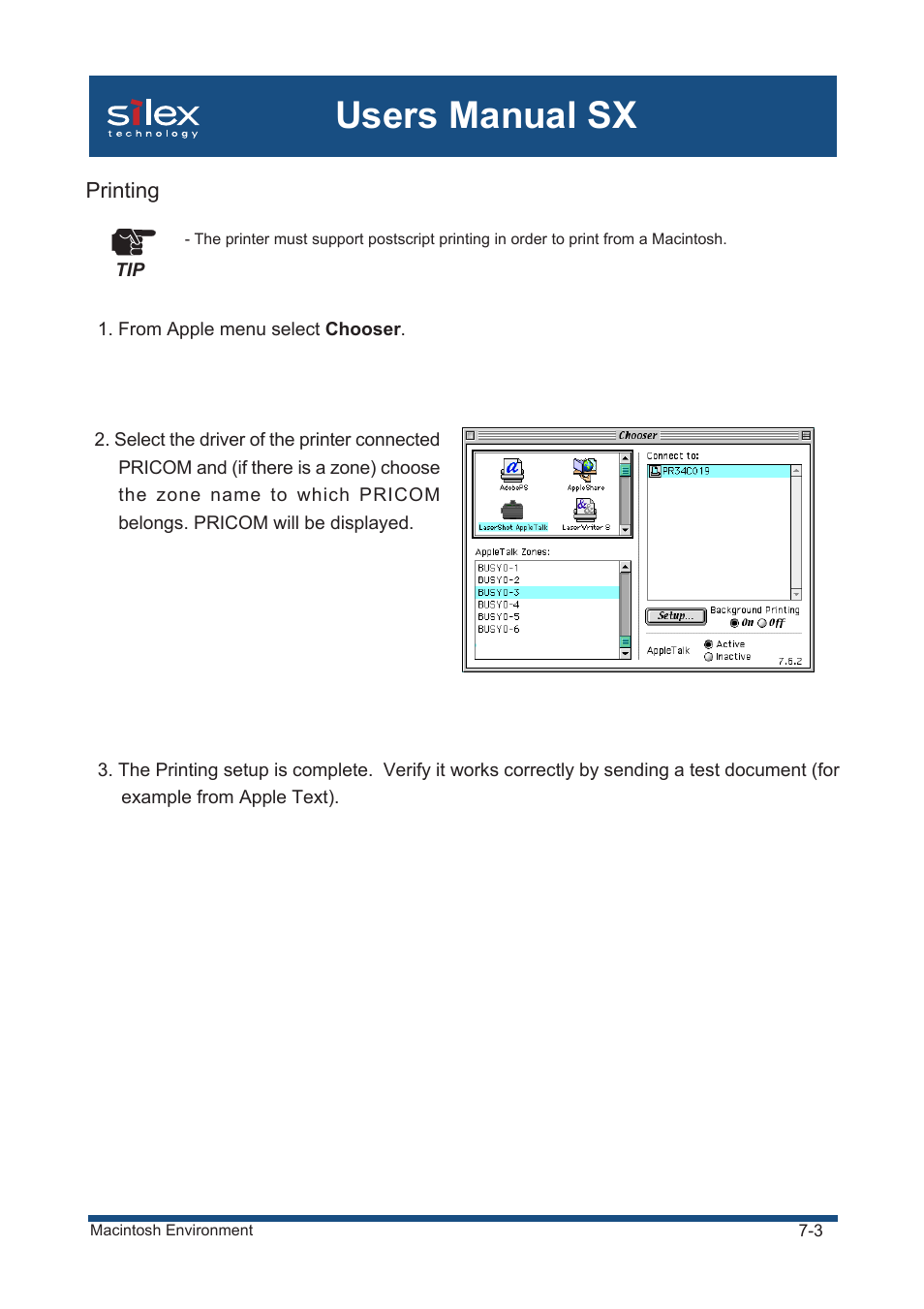 Printing, Users manual sx | Silex technology Mini Print Server PRICOM SX-300U User Manual | Page 121 / 191