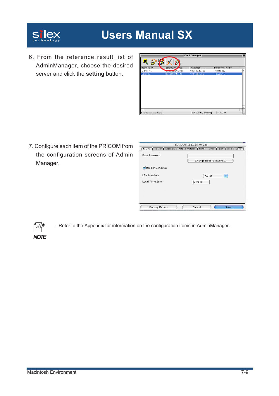 Users manual sx | Silex technology Mini Print Server PRICOM SX-300U User Manual | Page 127 / 191