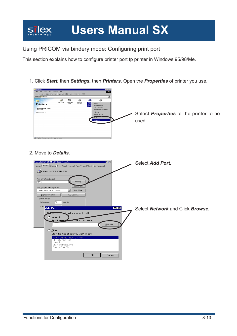 Users manual sx | Silex technology Mini Print Server PRICOM SX-300U User Manual | Page 142 / 191