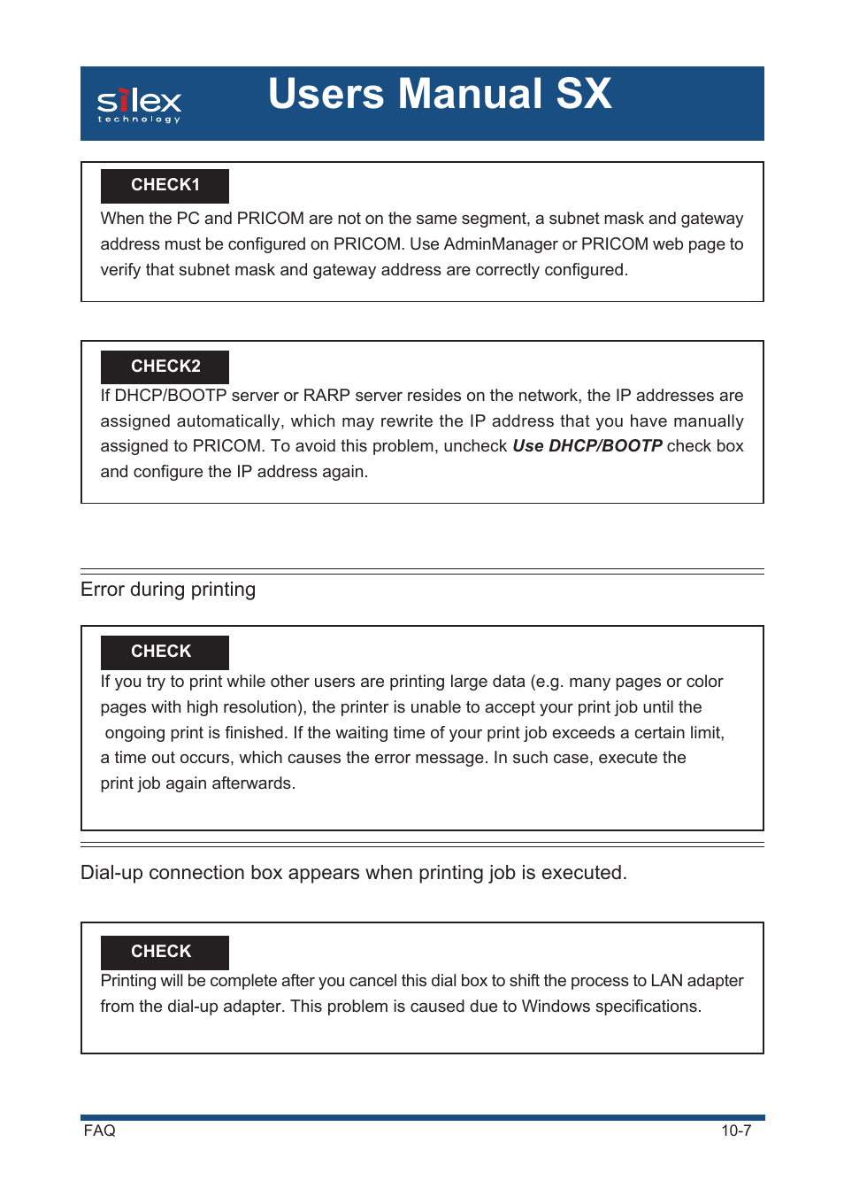 Error during printing, Users manual sx | Silex technology Mini Print Server PRICOM SX-300U User Manual | Page 168 / 191
