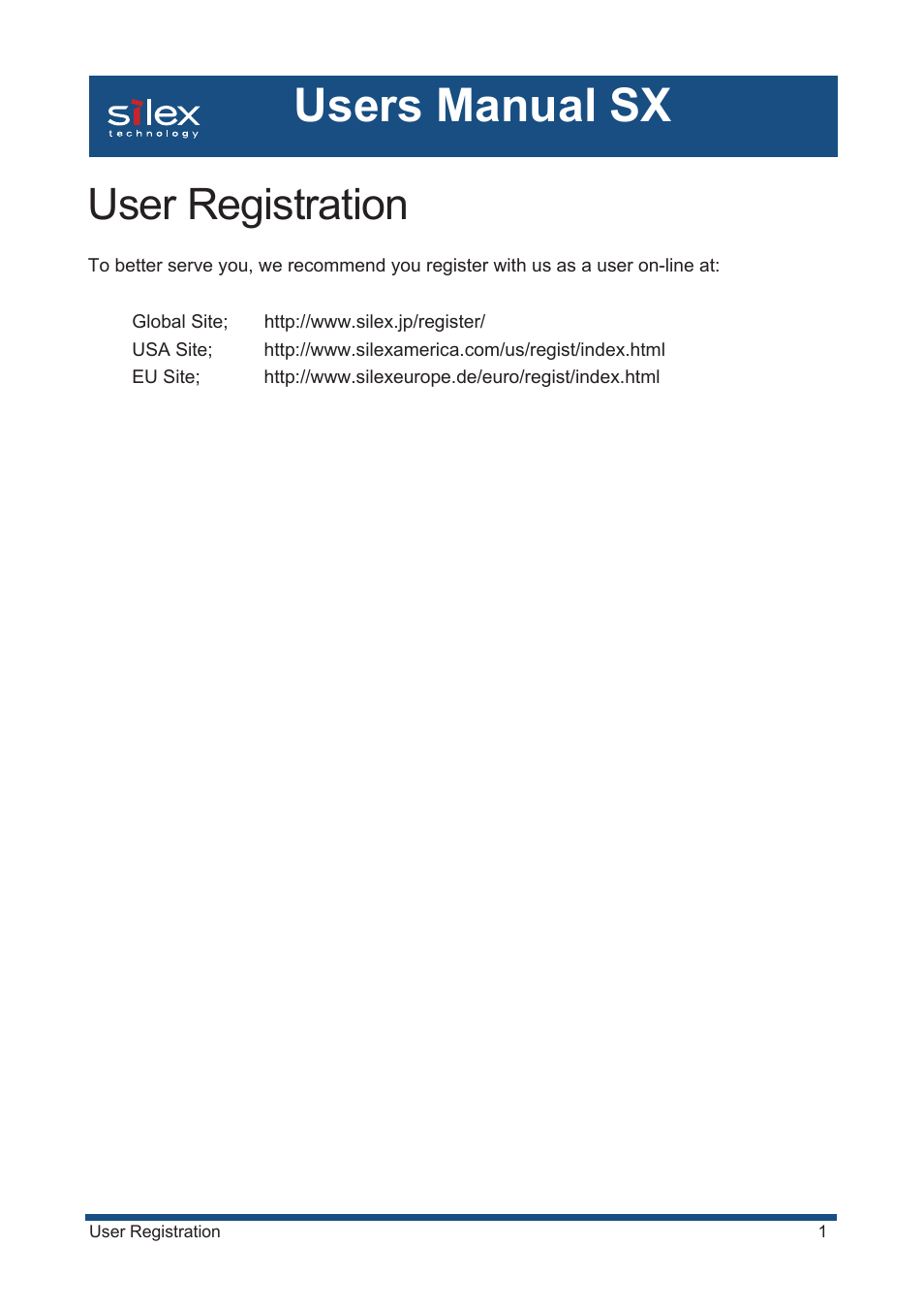 User registration, Users manual sx | Silex technology Mini Print Server PRICOM SX-300U User Manual | Page 191 / 191