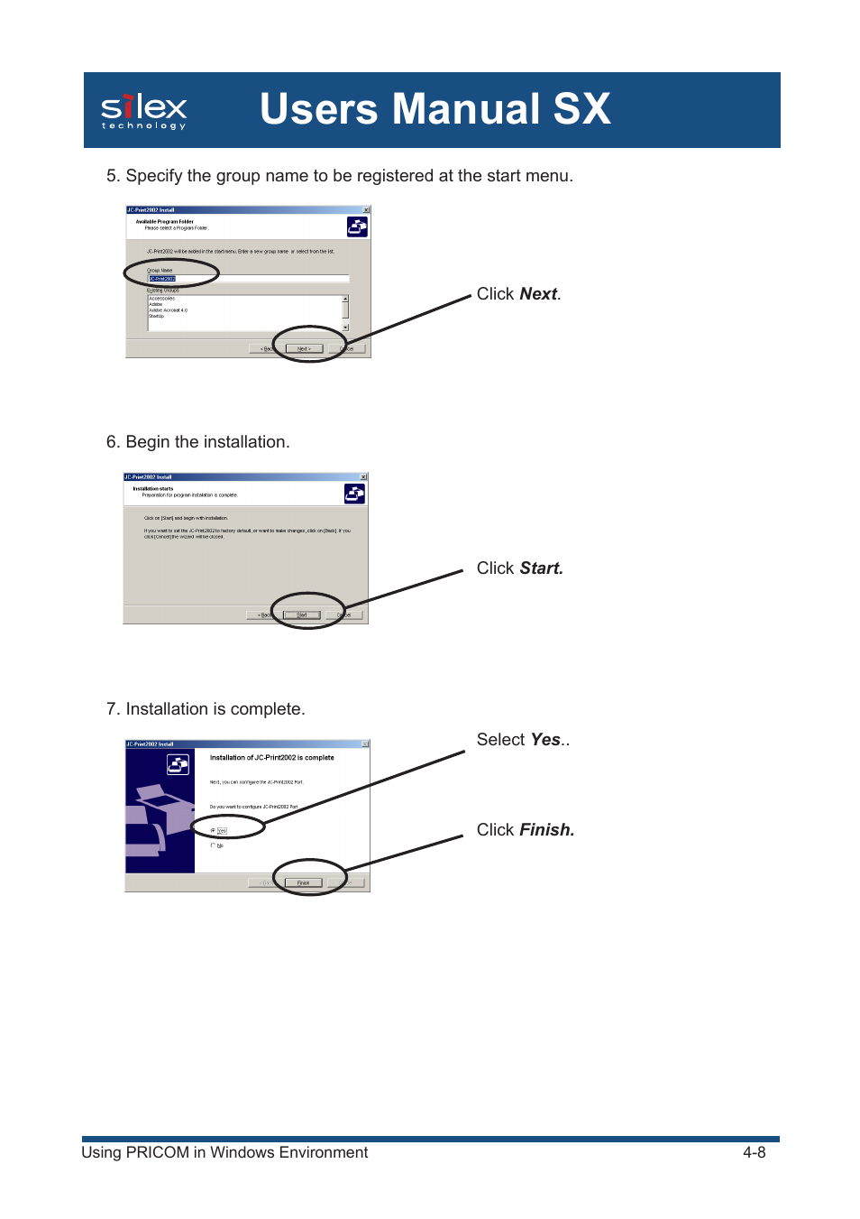 Users manual sx | Silex technology Mini Print Server PRICOM SX-300U User Manual | Page 33 / 191