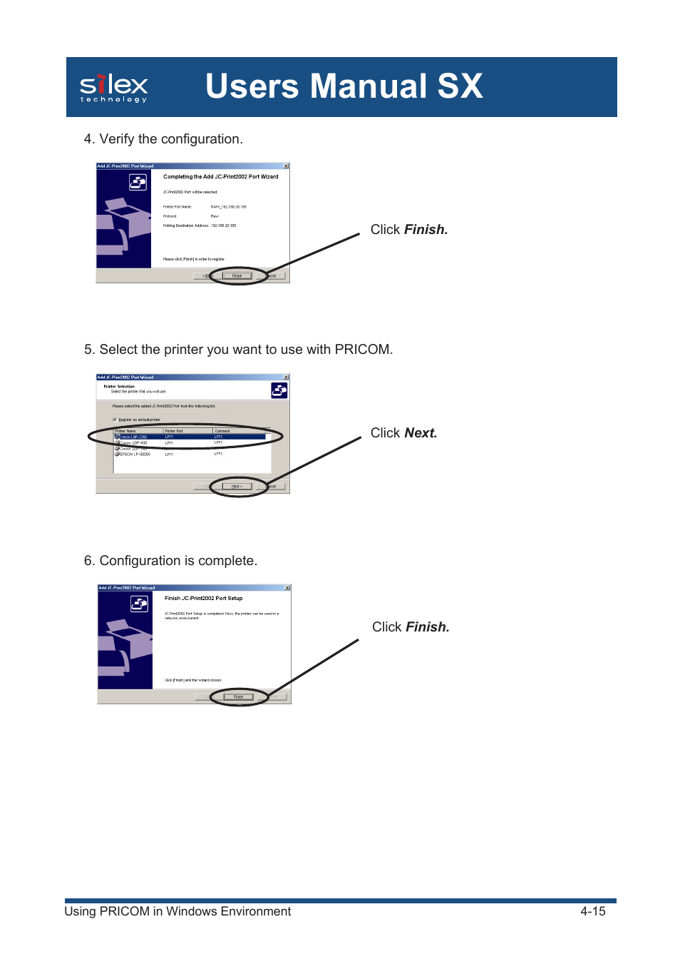 Users manual sx | Silex technology Mini Print Server PRICOM SX-300U User Manual | Page 40 / 191
