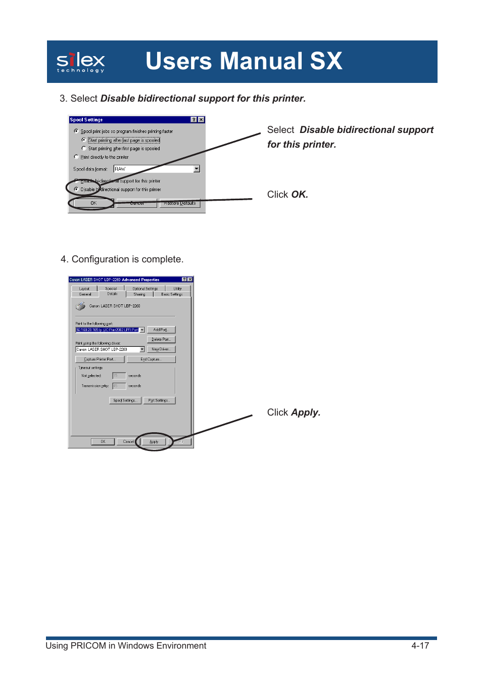 Users manual sx | Silex technology Mini Print Server PRICOM SX-300U User Manual | Page 42 / 191