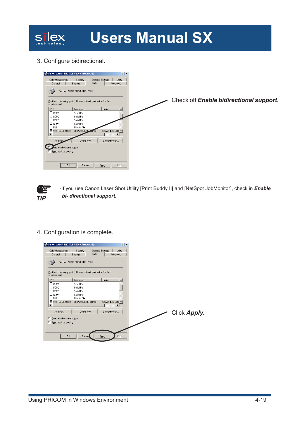 Users manual sx | Silex technology Mini Print Server PRICOM SX-300U User Manual | Page 44 / 191