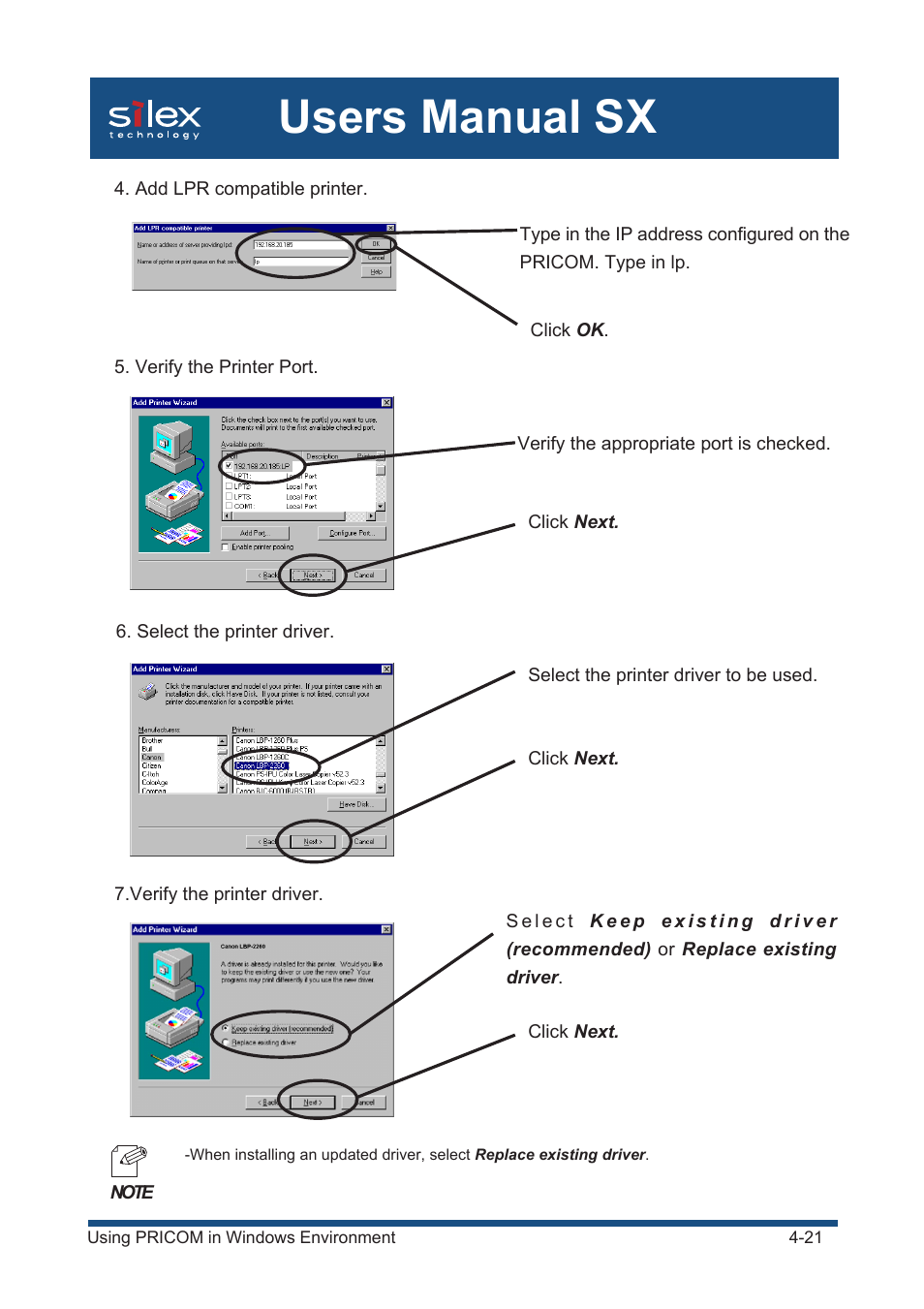 Users manual sx | Silex technology Mini Print Server PRICOM SX-300U User Manual | Page 46 / 191