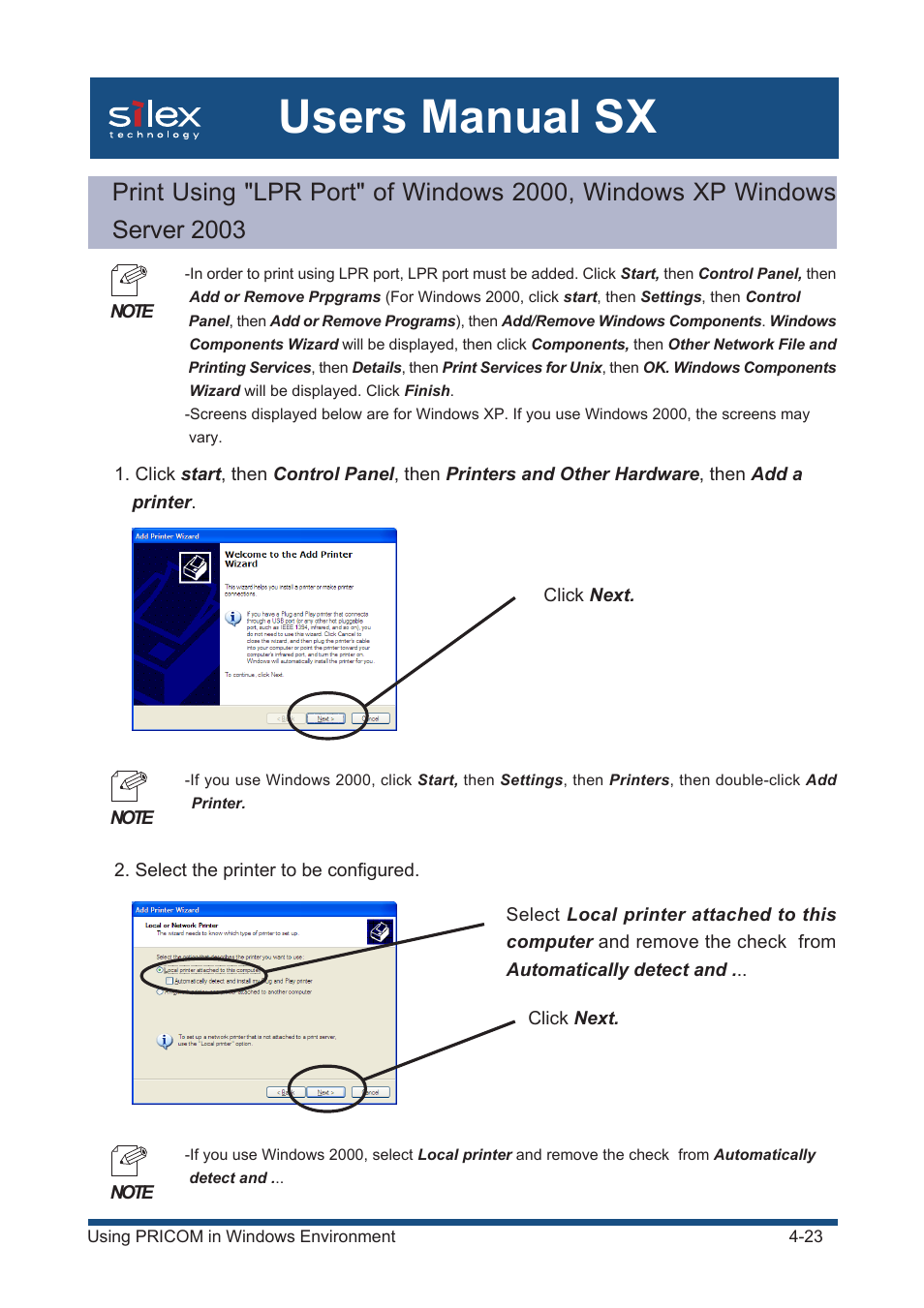 Users manual sx | Silex technology Mini Print Server PRICOM SX-300U User Manual | Page 48 / 191