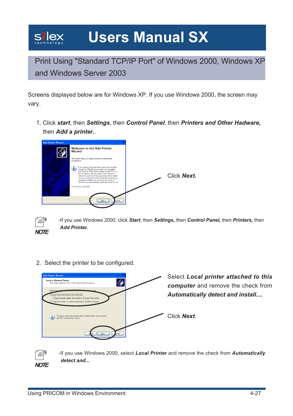 Users manual sx | Silex technology Mini Print Server PRICOM SX-300U User Manual | Page 52 / 191