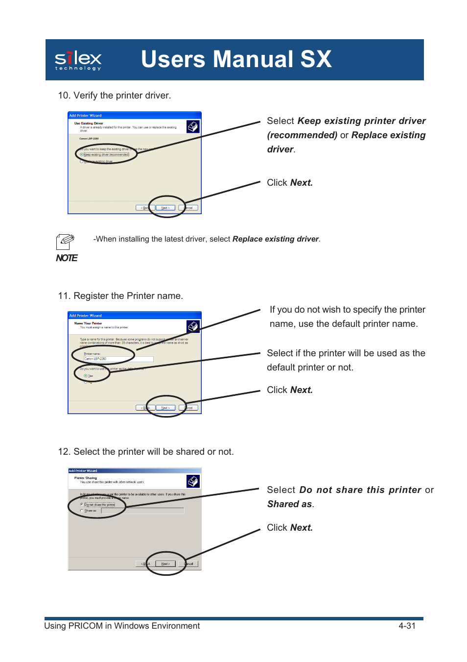 Users manual sx | Silex technology Mini Print Server PRICOM SX-300U User Manual | Page 56 / 191