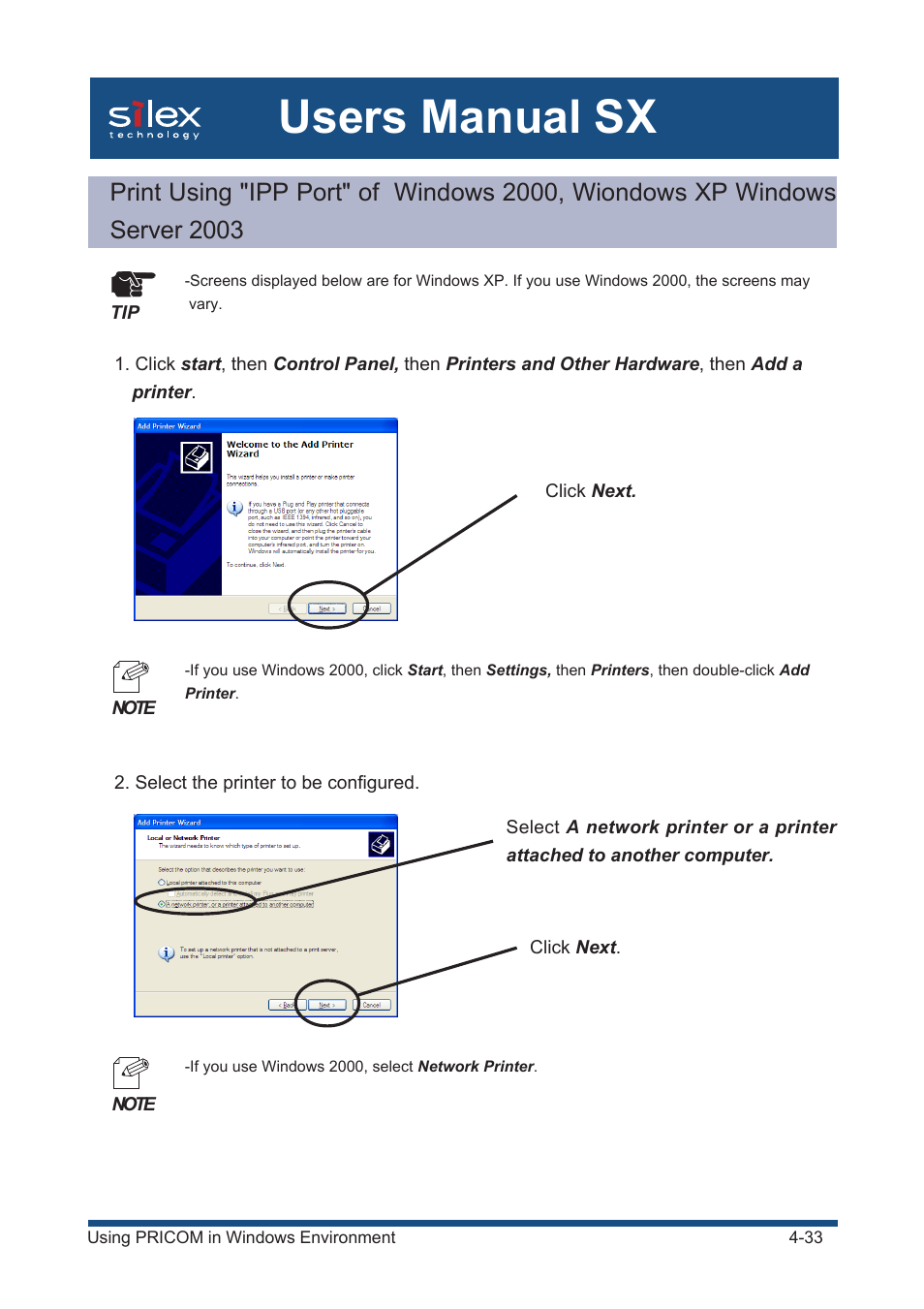 Users manual sx | Silex technology Mini Print Server PRICOM SX-300U User Manual | Page 58 / 191