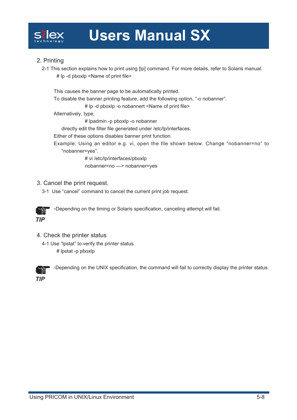 Users manual sx | Silex technology Mini Print Server PRICOM SX-300U User Manual | Page 77 / 191