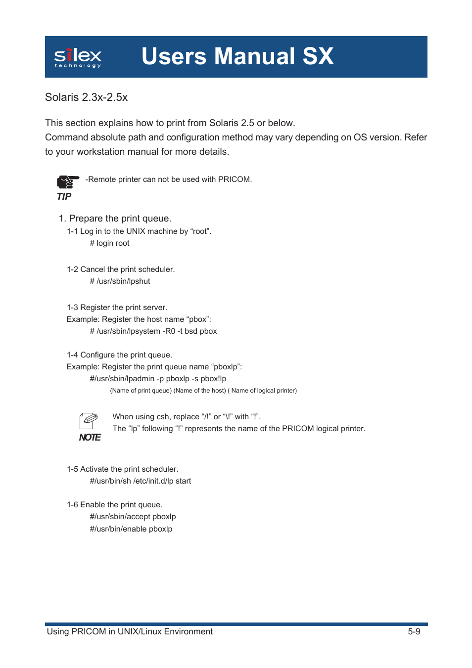 Solaris 2.3x-2.5x, Users manual sx | Silex technology Mini Print Server PRICOM SX-300U User Manual | Page 78 / 191