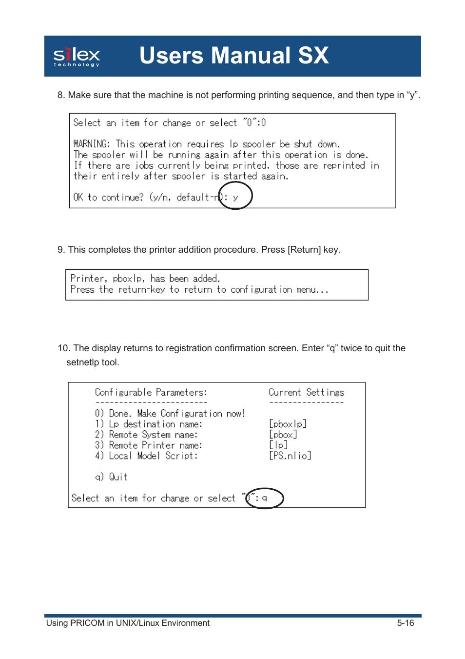 Users manual sx | Silex technology Mini Print Server PRICOM SX-300U User Manual | Page 85 / 191