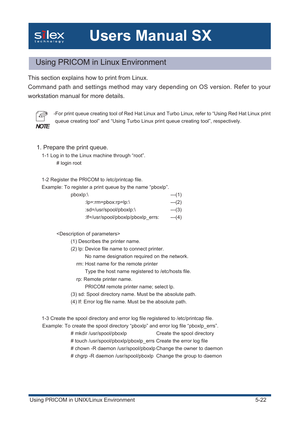 Using pricom in linux environment, Users manual sx | Silex technology Mini Print Server PRICOM SX-300U User Manual | Page 91 / 191