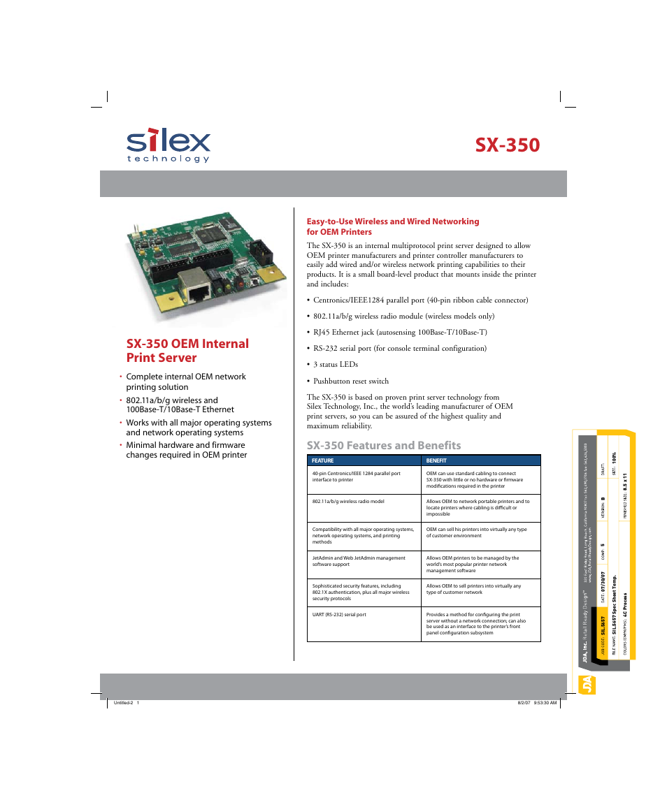 Silex technology OEM Interna Print Server SX-350 User Manual | 2 pages