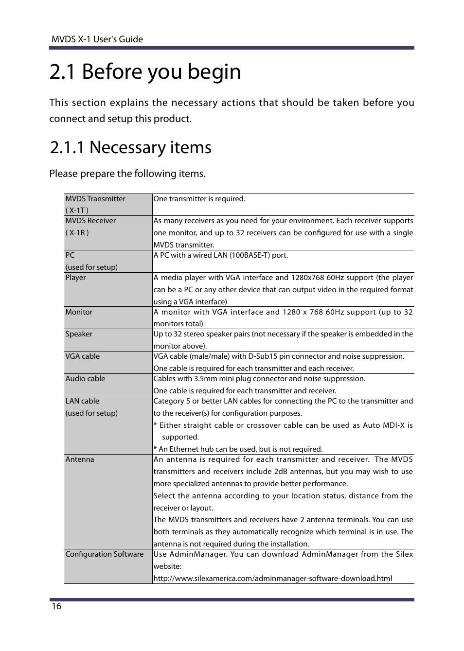 1 before you begin, 1 necessary items, Please prepare the following items | Silex technology Multicast Video Distribution System MVDS X-1 User Manual | Page 22 / 76