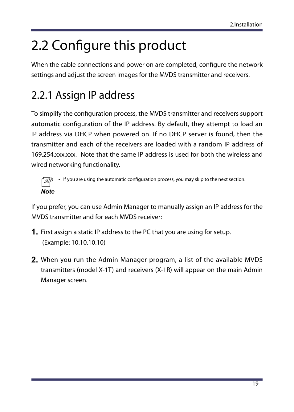 2 configure this product, 1 assign ip address | Silex technology Multicast Video Distribution System MVDS X-1 User Manual | Page 25 / 76