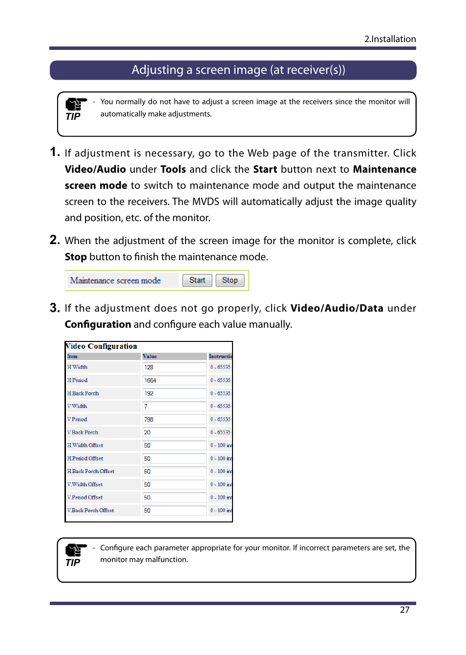 Adjusting a screen image (at receiver(s)) | Silex technology Multicast Video Distribution System MVDS X-1 User Manual | Page 33 / 76