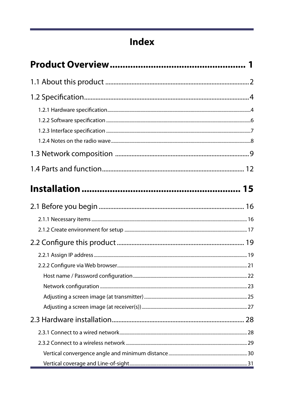 Index, Index product overview, Installation | Silex technology Multicast Video Distribution System MVDS X-1 User Manual | Page 5 / 76