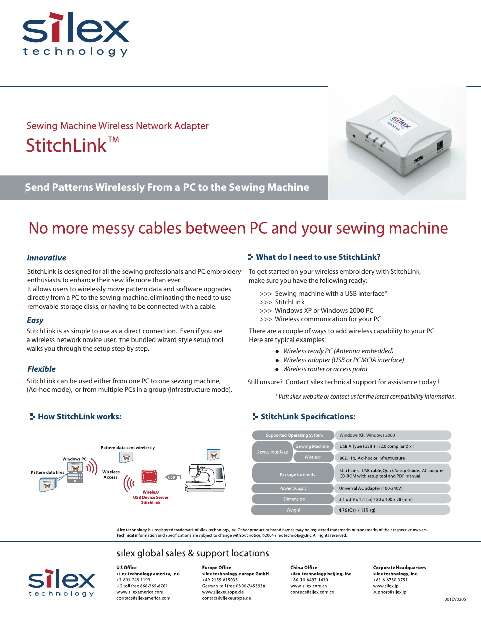Silex technology StitchLink Sewing Machine Wireless Network Adapter User Manual | 1 page