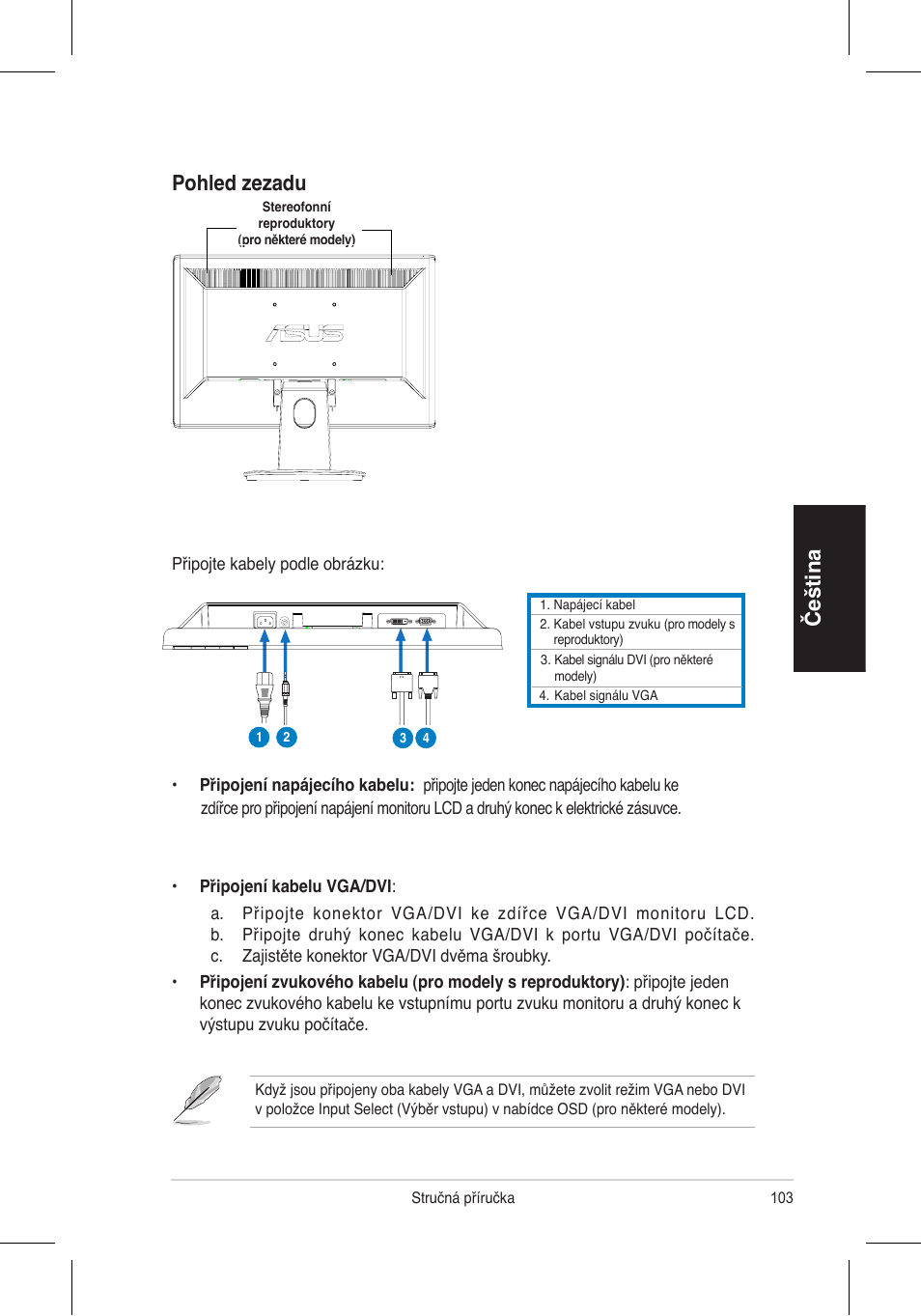 Čeština, Pohled zezadu | Asus VH196 Series User Manual | Page 105 / 157