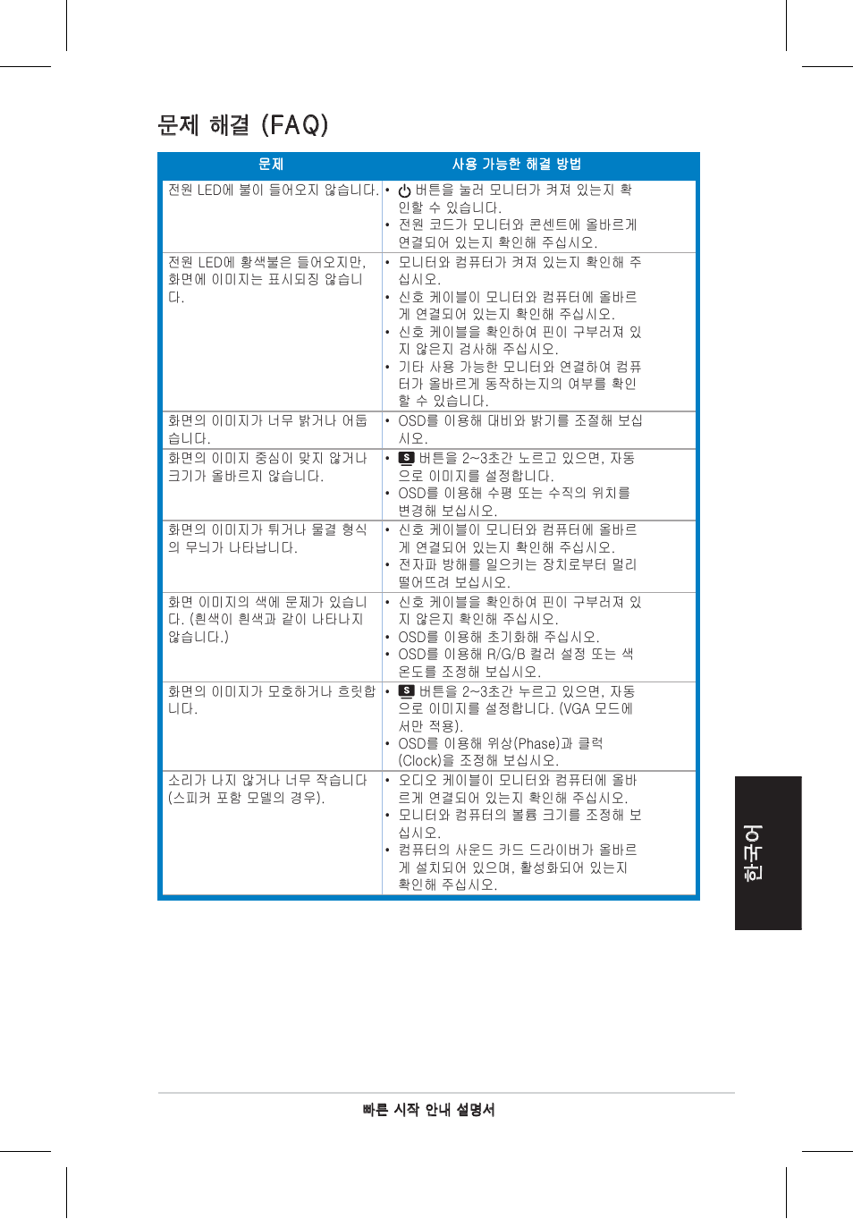 문제 해결 (faq) | Asus VH196 Series User Manual | Page 56 / 157