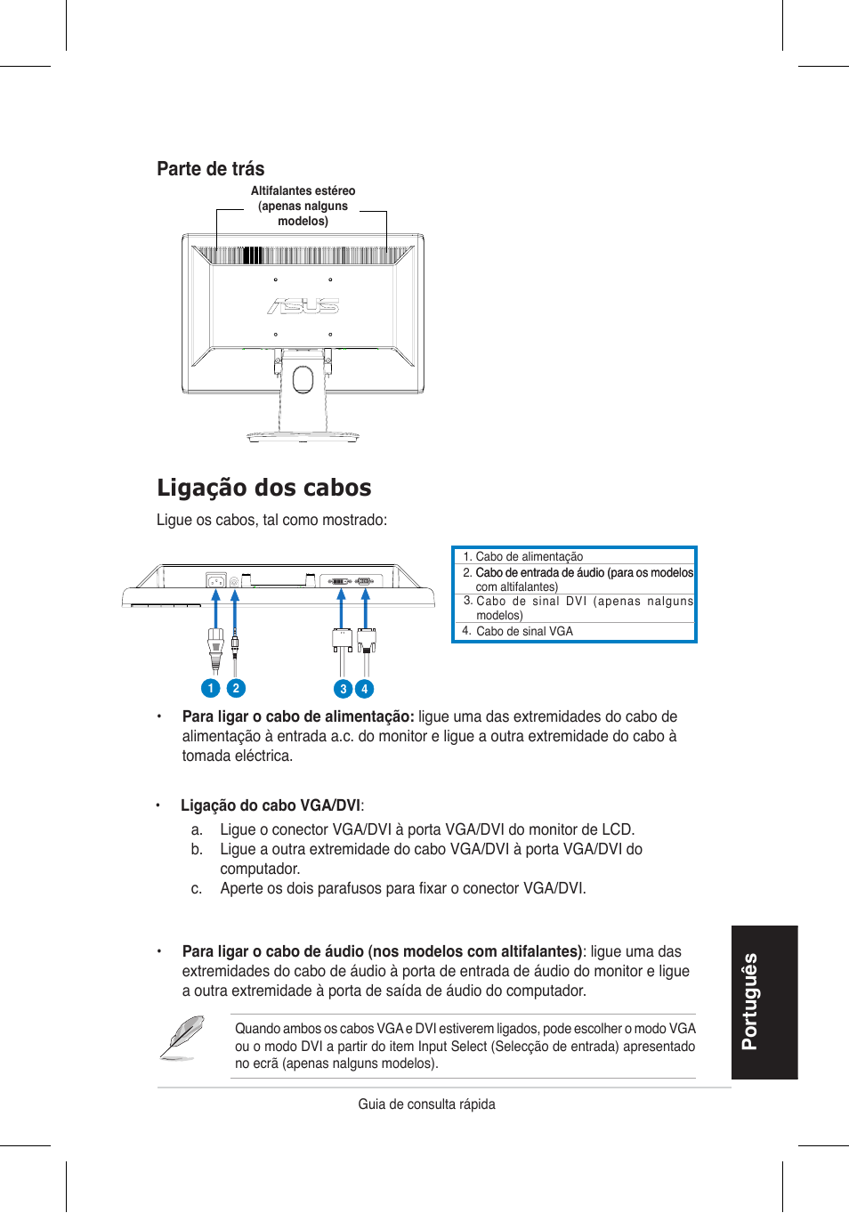 Ligação dos cabos, Portugu �s, Parte de trás | Asus VH196 Series User Manual | Page 60 / 157