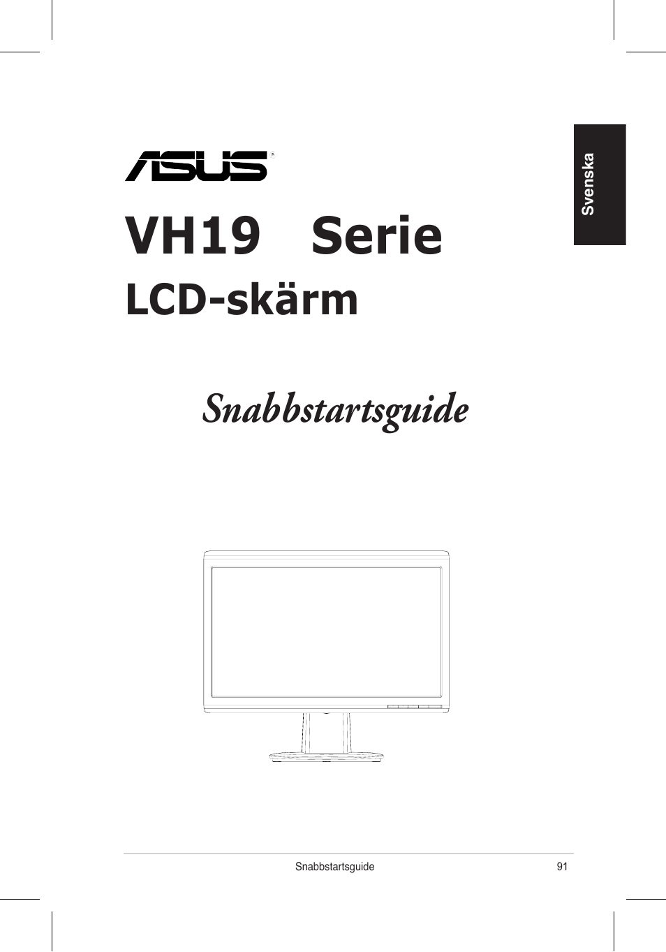 Vh196 serie, Lcd-skärm, Snabbstartsguide | Asus VH196 Series User Manual | Page 93 / 157